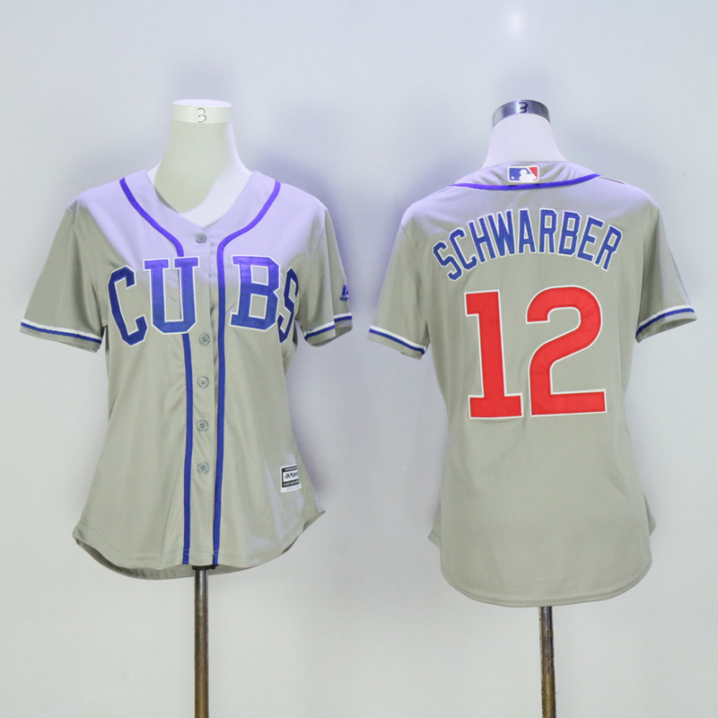 Women Chicago Cubs #12 Schwarber Grey MLB Jerseys->women mlb jersey->Women Jersey